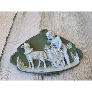 Vintage Wedgwood? Cherub as is sheep cart hanging green Angel decor